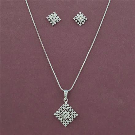 American Diamond Classic Pendant Set with Rhodium Plating