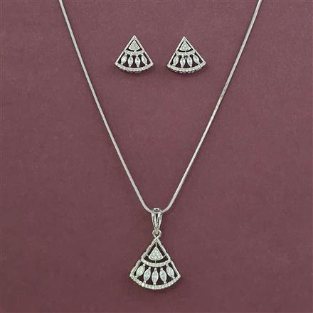 American Diamond Classic Pendant Set with Rhodium Plating