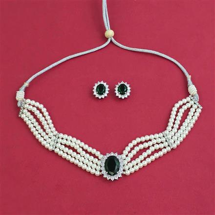 American Diamond Choker Necklace with Rhodium Plating