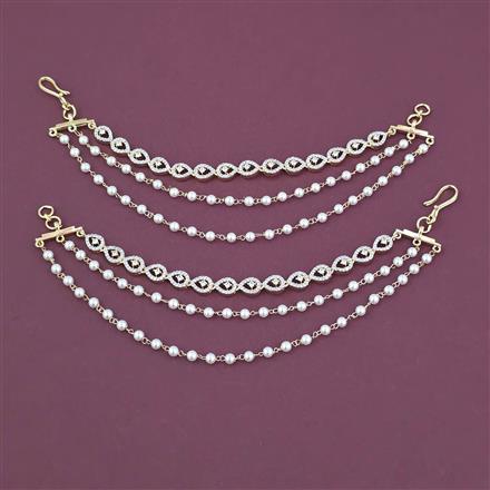 American Diamond Pearl Ear Chain with Rhodium Plating Carat Plating