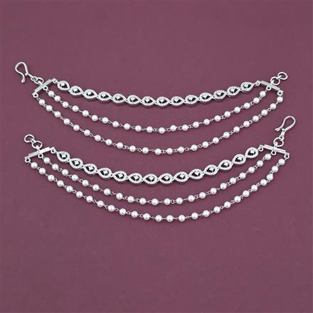 American Diamond Pearl Ear Chain with Rhodium Plating Carat Plating