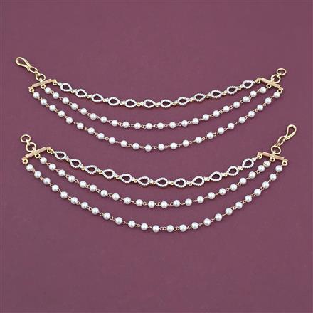 American Diamond Pearl Ear Chain with Rhodium Plating Carat Plating