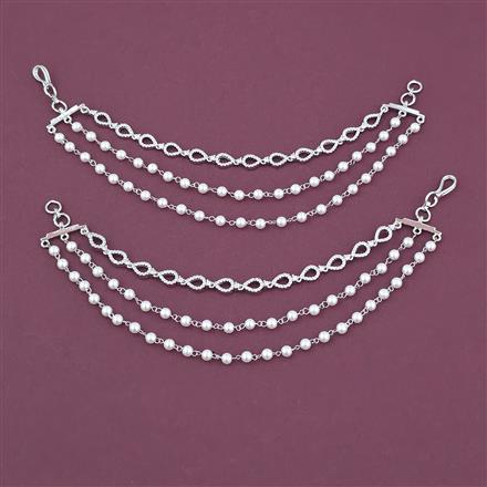 American Diamond Pearl Ear Chain with Rhodium Plating Carat Plating