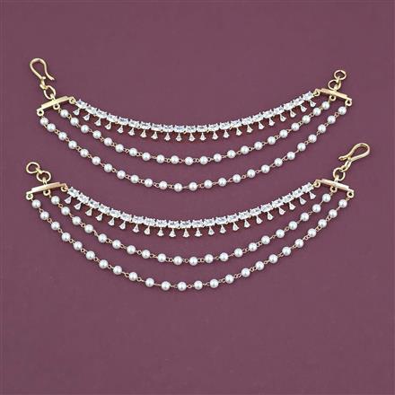 American Diamond Pearl Ear Chain with Rhodium Plating Carat Plating