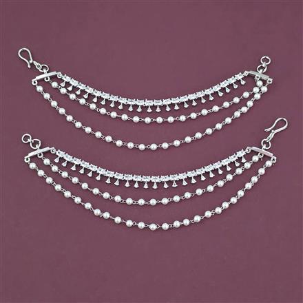 American Diamond Pearl Ear Chain with Rhodium Plating Carat Plating