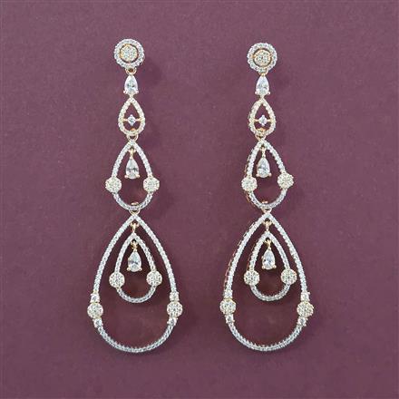 American Diamond Long Earring with Rhodium Plating Carat Plating