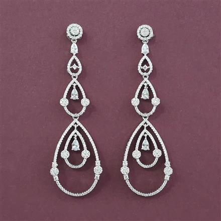 American Diamond Long Earring with Rhodium Plating Carat Plating