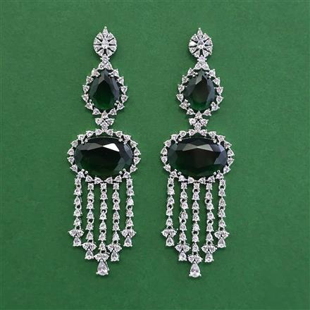 American Diamond Long Earring with Rhodium Plating