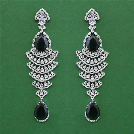 American Diamond Long Earring with Rhodium Plating