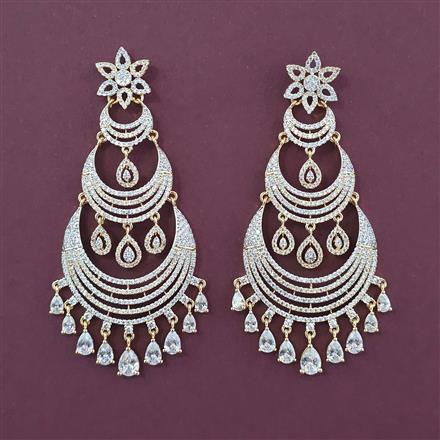 American Diamond Long Earring with Rhodium Plating Carat Plating