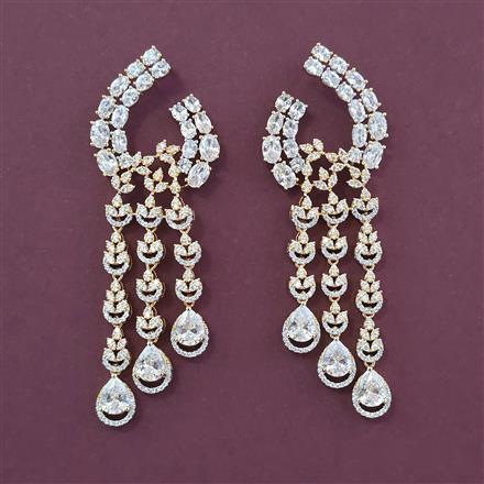 American Diamond Long Earring with Rhodium Plating Carat Plating