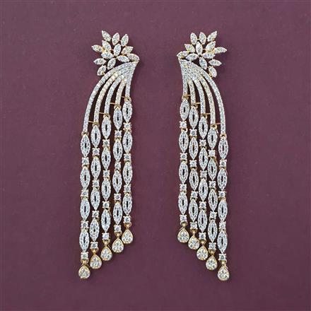 American Diamond Long Earring with Rhodium Plating Carat Plating