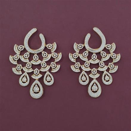 American Diamond Long Earring with Rhodium Plating Carat Plating