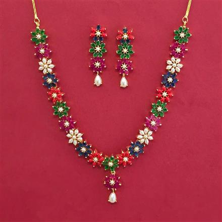 American Diamond Classic Necklace with Gold Plating