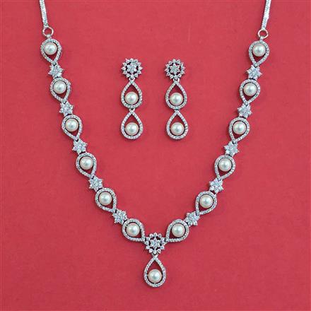 American Diamond Pearl Necklace with Rhodium Plating