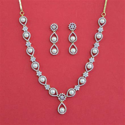 American Diamond Pearl Necklace with 2 Tone Plating