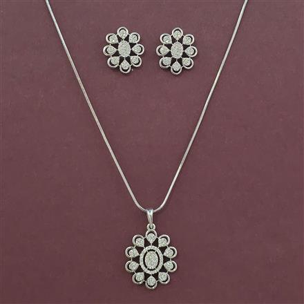American Diamond Classic Pendant Set with Rhodium Plating