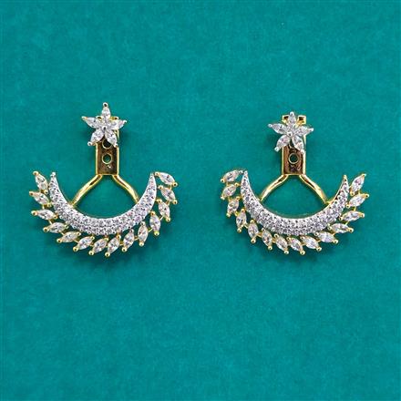 American Diamond Chand Earring with Rhodium Plating 2 Tone Plating Mehndi Plating