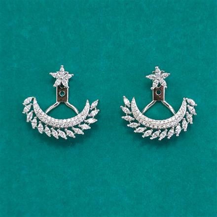 American Diamond Chand Earring with Rhodium Plating 2 Tone Plating Mehndi Plating