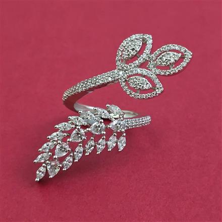 American Diamond Adjustable Ring with Rhodium Plating 2 Tone Plating Mehndi Plating
