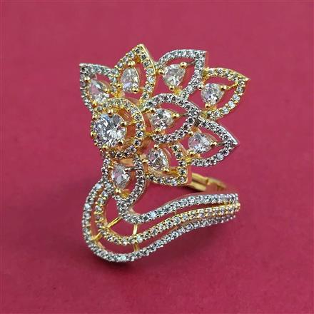 American Diamond Adjustable Ring with Rhodium Plating 2 Tone Plating Mehndi Plating