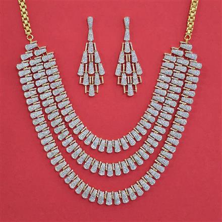 American Diamond 3 Line Necklace with Rhodium Plating 2 Tone Plating Mehndi Plating