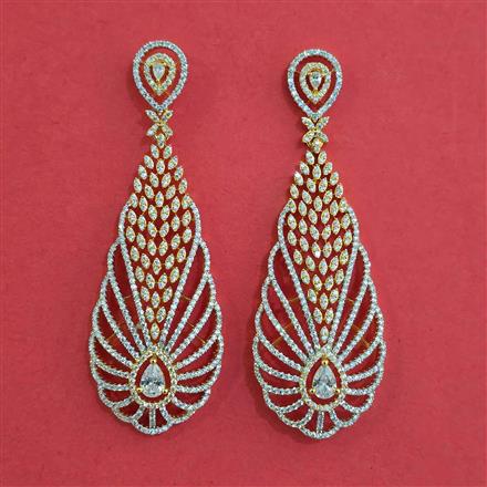 American Diamond Long Earring with Rhodium Plating 2 Tone Plating Mehndi Plating