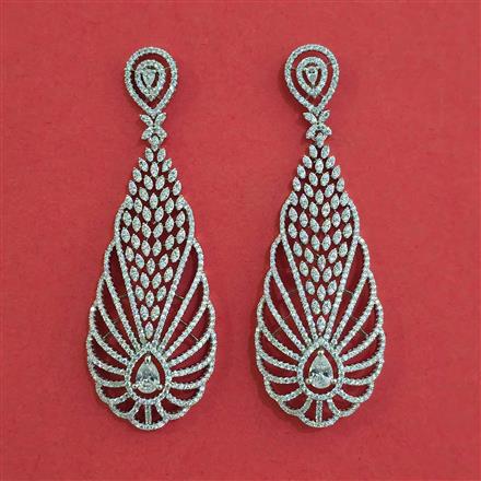 American Diamond Long Earring with Rhodium Plating 2 Tone Plating Mehndi Plating