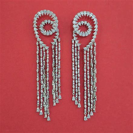 American Diamond Long Earring with Rhodium Plating 2 Tone Plating Mehndi Plating