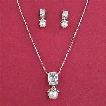American Diamond Classic Pendant Set with Rhodium Plating