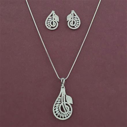American Diamond Classic Pendant Set with Rhodium Plating