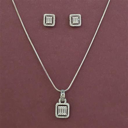 American Diamond Delicate Pendant Set with Rhodium Plating
