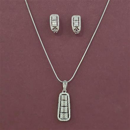 American Diamond Classic Pendant Set with Rhodium Plating