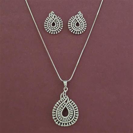 American Diamond Classic Pendant Set with Rhodium Plating