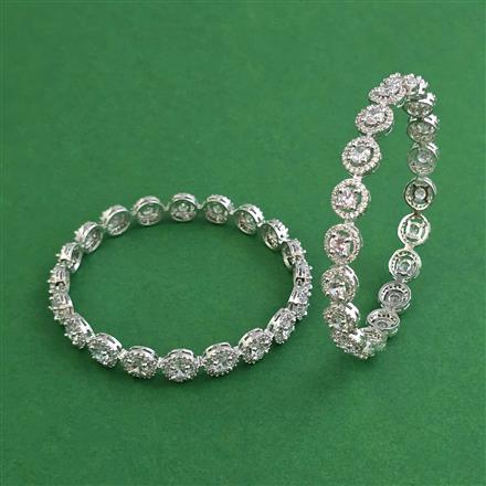 American Diamond 2 Pc Classic Bangles with Rhodium Plating