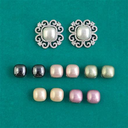 American Diamond Changeable Earring with Rhodium Plating 2 Tone Plating