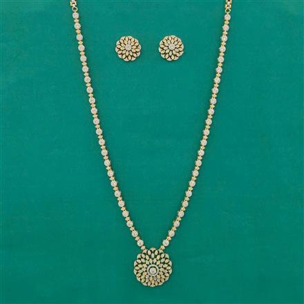 American Diamond Long Necklace with Rhodium Plating 2 Tone Plating Mehndi Plating