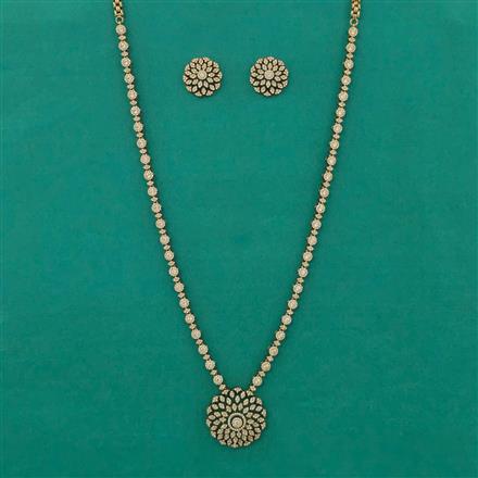 American Diamond Long Necklace with Rhodium Plating 2 Tone Plating Mehndi Plating
