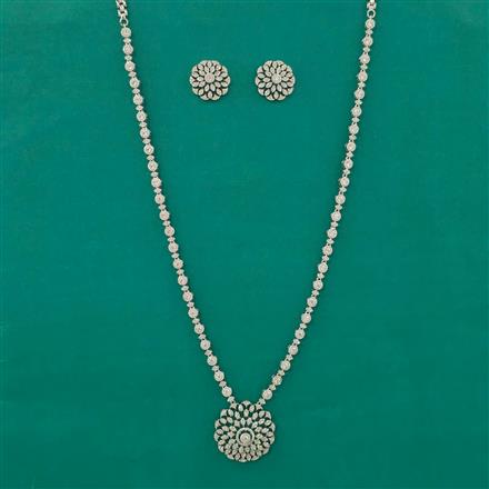 American Diamond Long Necklace with Rhodium Plating 2 Tone Plating Mehndi Plating