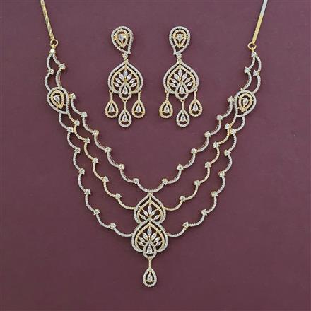 American Diamond Classic Necklace with Rhodium Plating 2 Tone Plating
