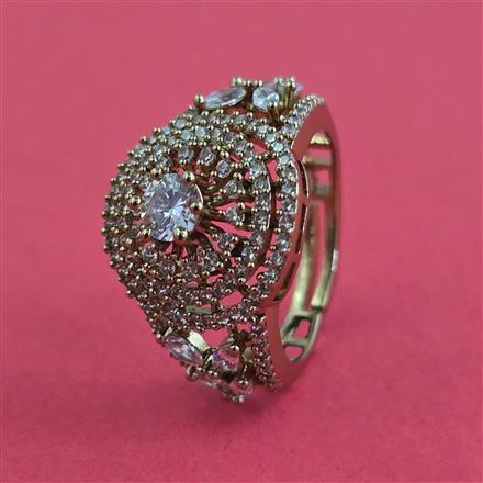 American Diamond Adjustable Ring with Rhodium Plating 2 Tone Plating Mehndi Plating