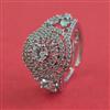 American Diamond Adjustable Ring with Rhodium Plating 2 Tone Plating Mehndi Plating
