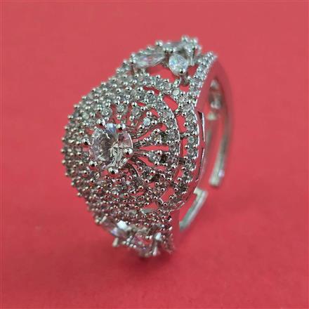 American Diamond Adjustable Ring with Rhodium Plating 2 Tone Plating Mehndi Plating