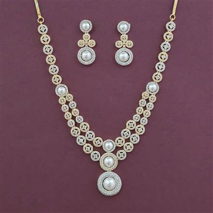 American Diamond Pearl Necklace with Rhodium Plating 2 Tone Plating