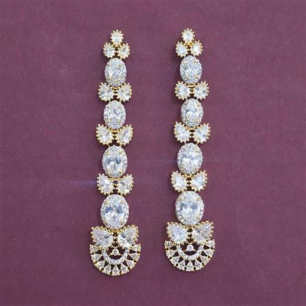 American Diamond Long Earring with Rhodium Plating 2 Tone Plating