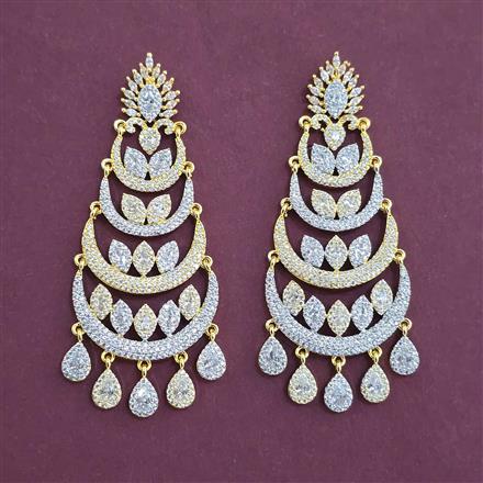 American Diamond Long Earring with Rhodium Plating 2 Tone Plating