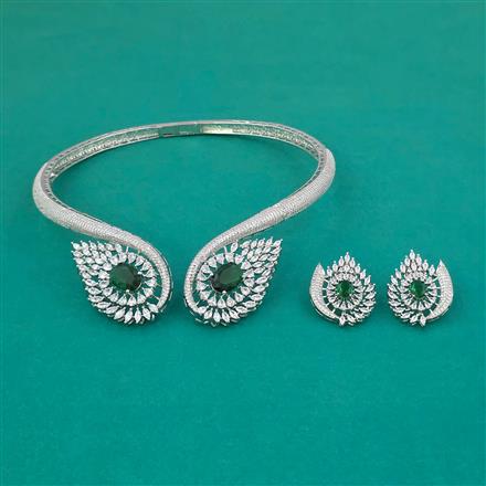 American Diamond Hasli Necklace with Rhodium Plating