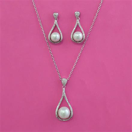 American Diamond Classic Pendant Set with Rhodium Plating 2 Tone Plating