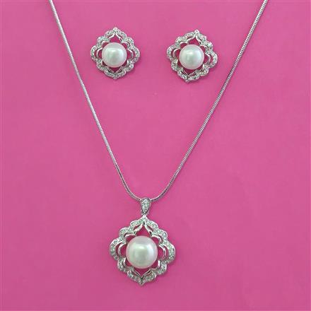 American Diamond Classic Pendant Set with Rhodium Plating 2 Tone Plating