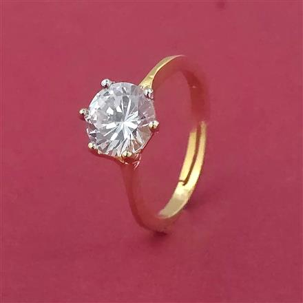 American Diamond Solitaire Ring with Rhodium Plating 2 Tone Plating Mehndi Plating